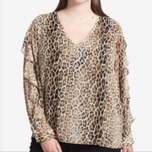 NWOT Calvin Klein Leopard Print Ruffle Sleeve Blouse